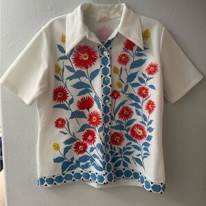 Vintage Polyester Floral Print Short Sleeve Shirt